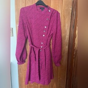 Topshop Pink Long-Sleeve Button Dress with Belt